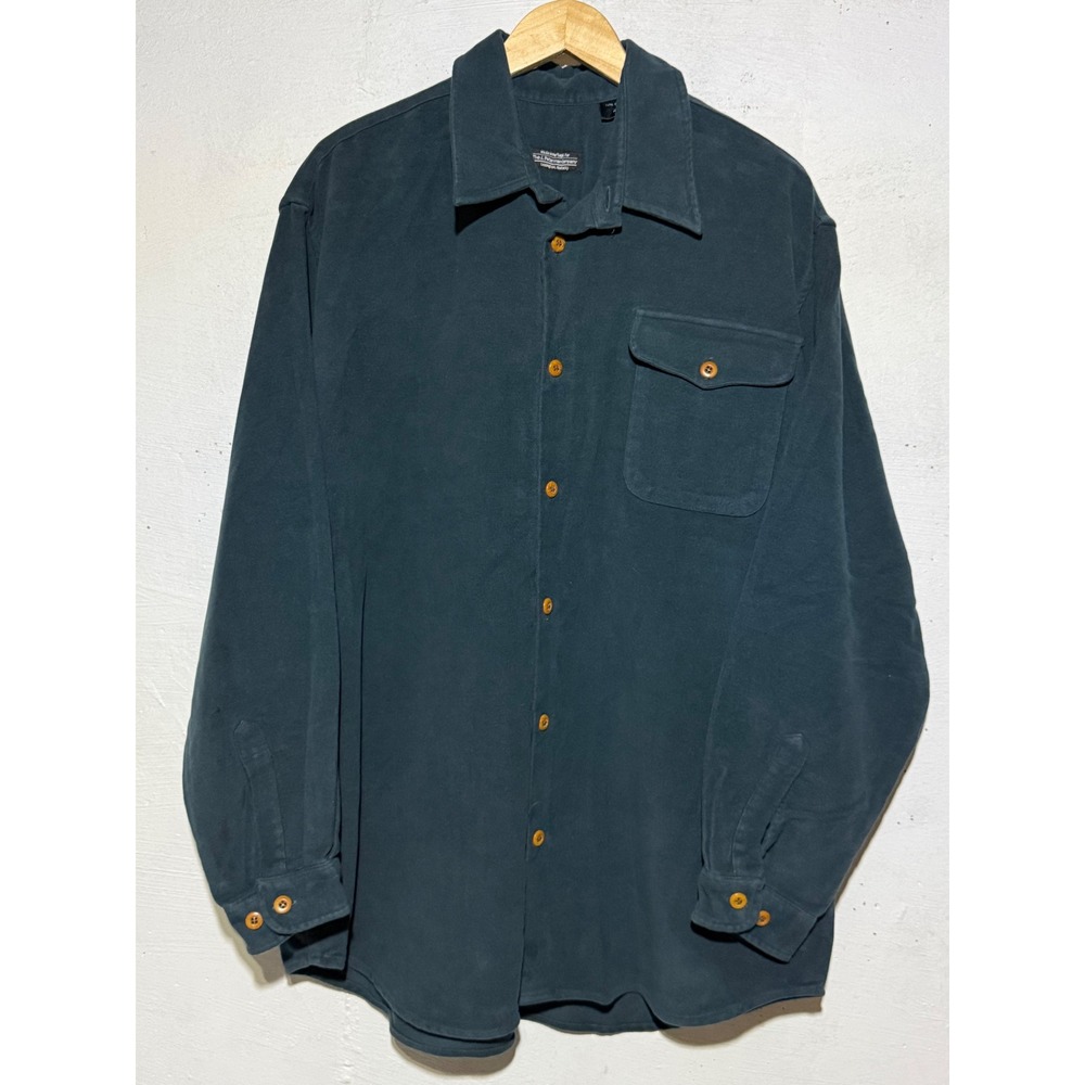 J Peterman Mens XL Teal Green Cotton Moleskin Button Down Workwear Shirt
